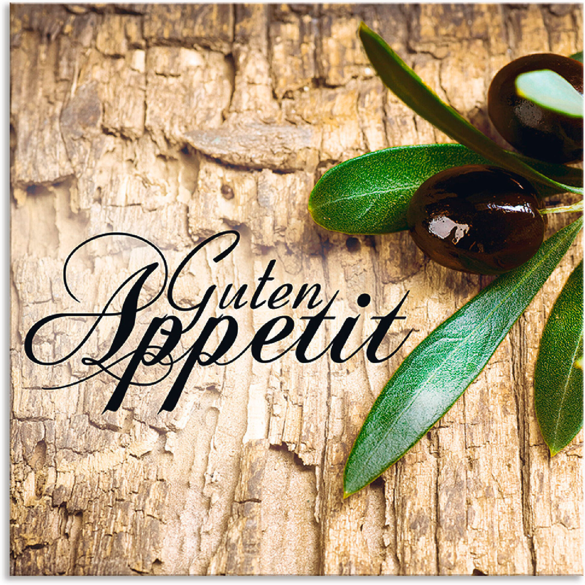 Küchenrückwand ARTLAND "Oliven Guten Appetit", braun, B:60cm H:60cm, Aluminium, Spritzschutzwände, Küchenrückwand, Alu Spritzschutz mit Klebeband, einfache Montage braun B/H: 60cm x 60cm
