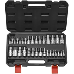 VEVOR Sechskant Steckschlüsselsatz 32-teilig, S2-Legierungsstahl & Cr-V-Stahl, Standard SAE & metrisch, 1/4 Zoll & 3/8 Zoll & 1/2 Zoll Antriebe, mit Aufbewahrungskoffer, für Mechaniker Autoreparatur