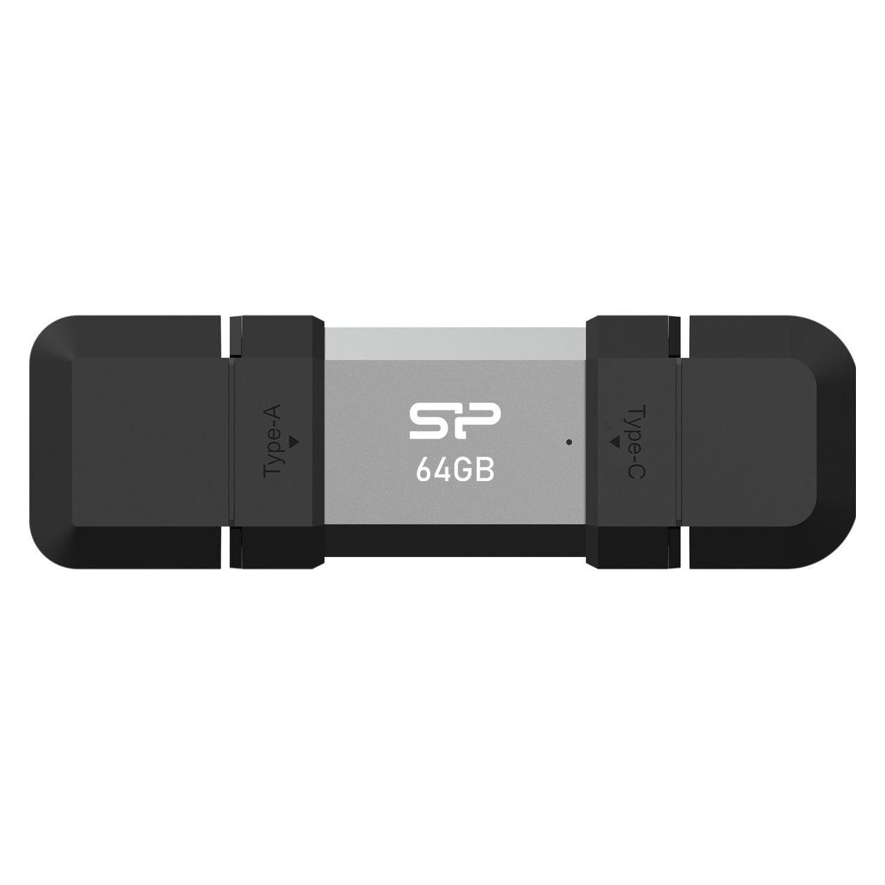 Silicon Power 64 GB, USB TYPE-A and TYPE-C FLASH DRIVE, MOBILE C51, Silver (64 GB, USB-A, USB-C) (SP064GBUC3C51V1S)