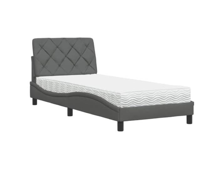 PUGYNBK Bett mit Matratze, Stoff, dunkelgrau, 90 x 200 cm Lattenrost im Lieferumfang enthalten, anpassungsfähiger Schaumstoff, stabile Beine, kein Lattenrost erforderlich