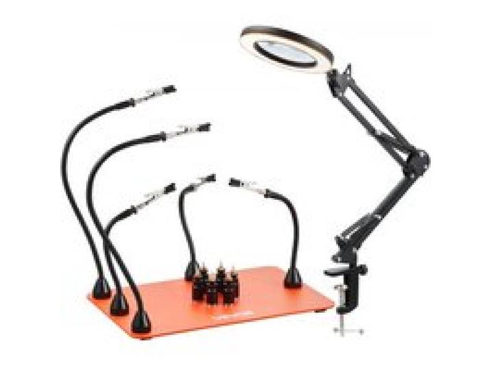 VEVOR Troisième Main Soudure à 5 Bras, Station Aide de Soudage Magnétique, avec Lampe Loupe LED 3X, 6 Piliers de Circuit Imprimé, Outil de Soudage pour Réparations Électroniques, Artisanat, Bricolage