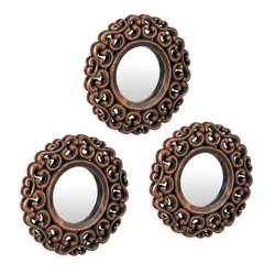 Relaxdays Spiegel 3er Set, barocker Deko-Wandspiegel, Wohnzimmer, Flur, Ø je 25 cm, Kunststoff-Rahmen, bronze/schwarz