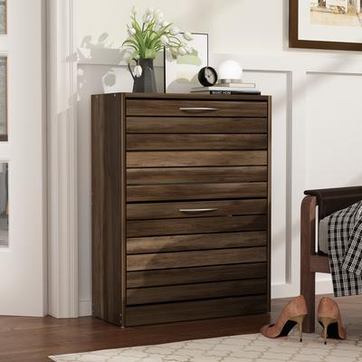 FUFU&GAGA Timechee 8 Pair Shoe Storage Cabinet with 2 Drawers, Wood Louver Door