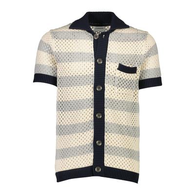 Cardigan LINDBERGH "Cardigan (Kurzarm) Relaxed Fit", Herren, Gr. L, grau (grau mel), Obermaterial: 100% Baumwolle, gestreift, Strickjacken