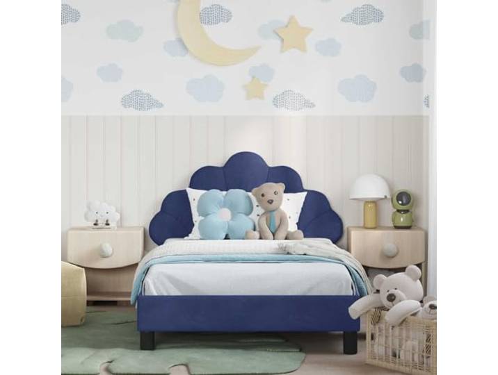 KTHLBRH Kinderbett blau Polizei 80 x 200 cm Weicher Samt, technisches Holz, Lattenrost im Lieferumfang enthalten, ohne Boxspring, einfache Montage