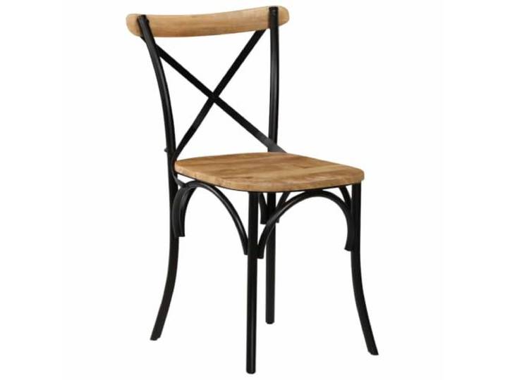 POUFGDR Esszimmerstühle, 6 Stück, Schwarz, massives Mangoholz Kreuzlehne, Antik-Stil, Stahlgestell, Massivholz, handgefertigt, 110 kg pro Sitz
