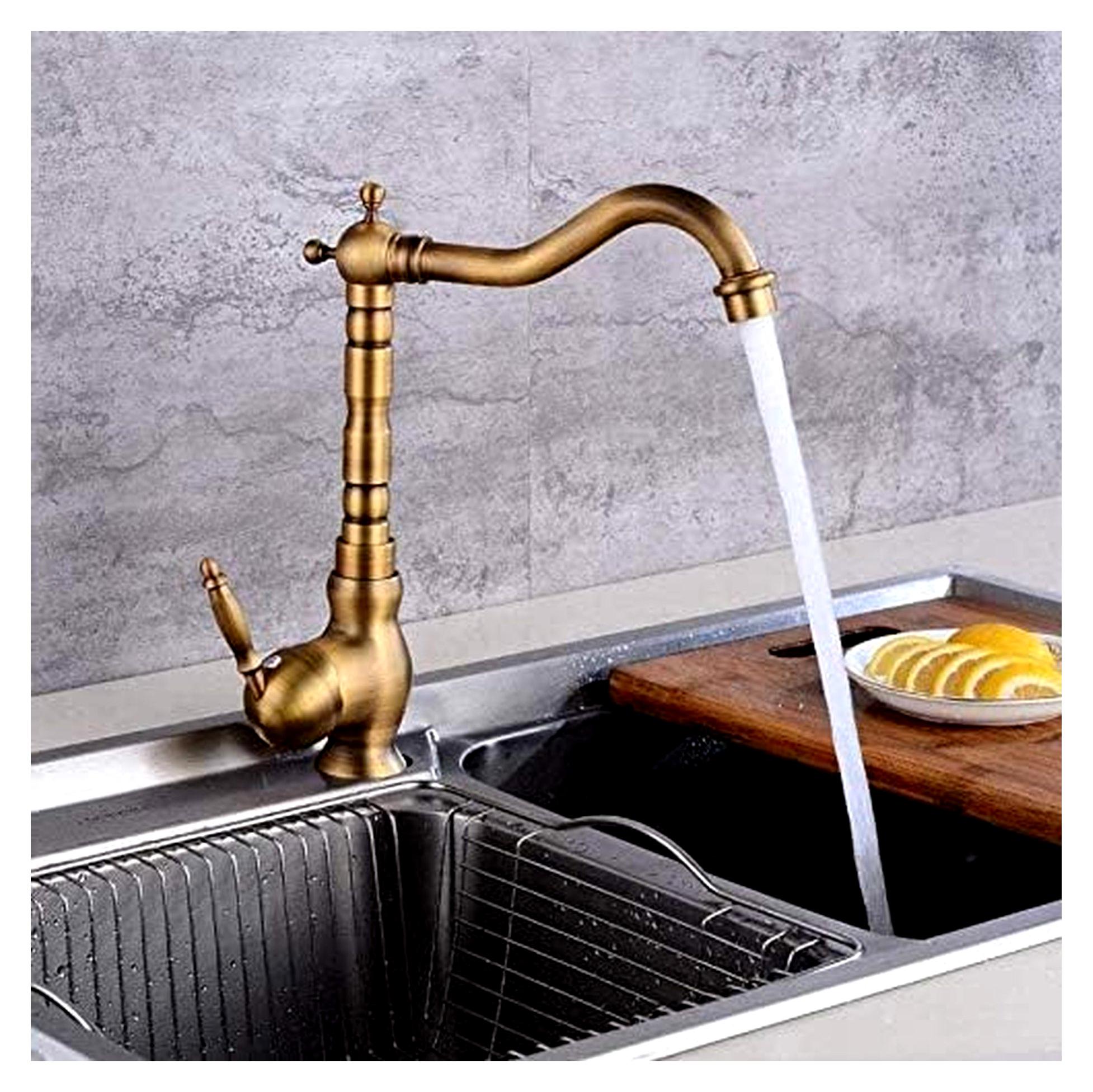Retro-Küchenarmatur für Küchenspülen aus Messing in Antikbronze mit Einhebelbedienung, deckmontierte Heiß- und Kaltwassermischbatterie