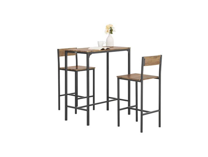 SoBuy Bartisch SET mit 2 Barhockern MDF-Metall, Naturfarben, Holzwerkstoff, 89x100x45 cm, Esszimmer, Barmöbel, Barschränke &Theken