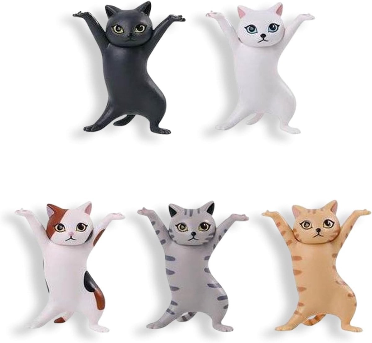 Set van vijf mini-kattenfiguren van PVC voor decoratie op bureau of tafel