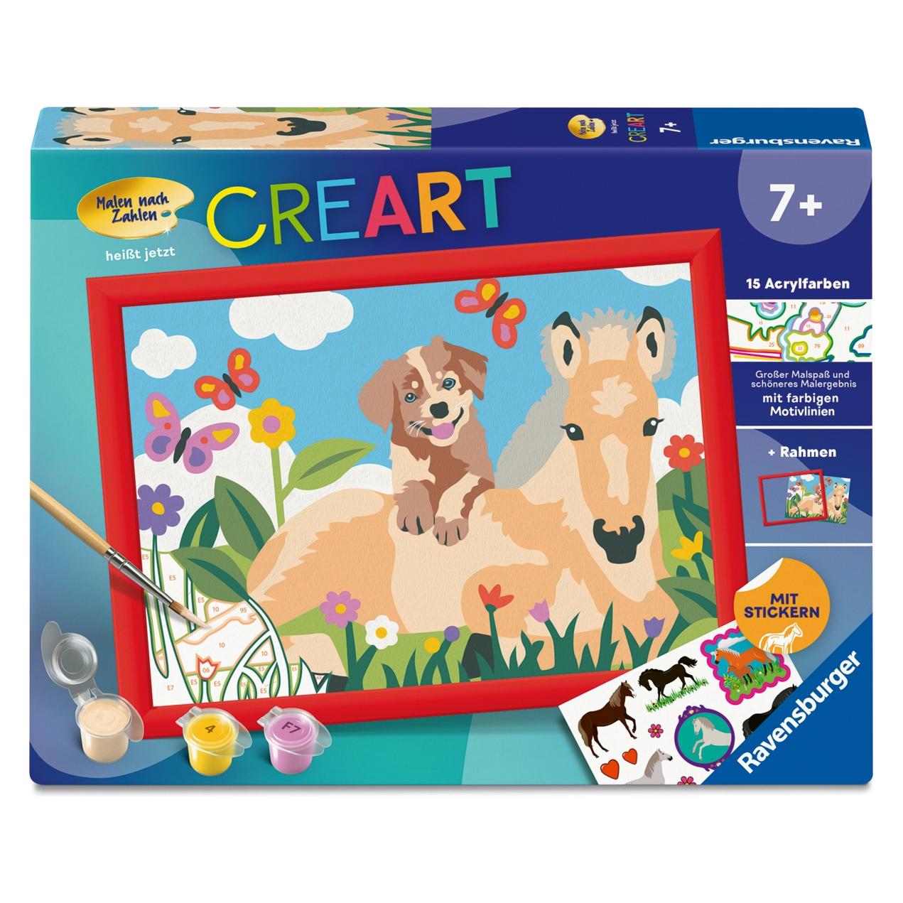 Ravensburger CreArt, Malen nach Zahlen Kinder - Fohlen und Welpe (64708923)