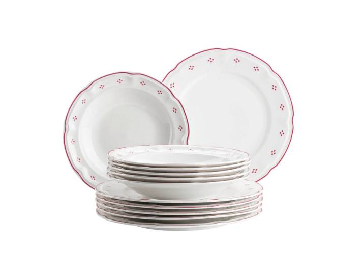 Mäser Tafelservice Lova, Rot, Weiß, Keramik, 12-teilig, Essen & Trinken, Geschirr, Geschirr-Sets, Tafelservice