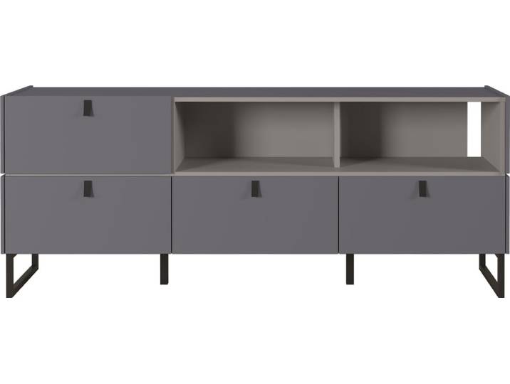 Buffet style industriel 4 tiroirs gris graphite et pierre 166cm