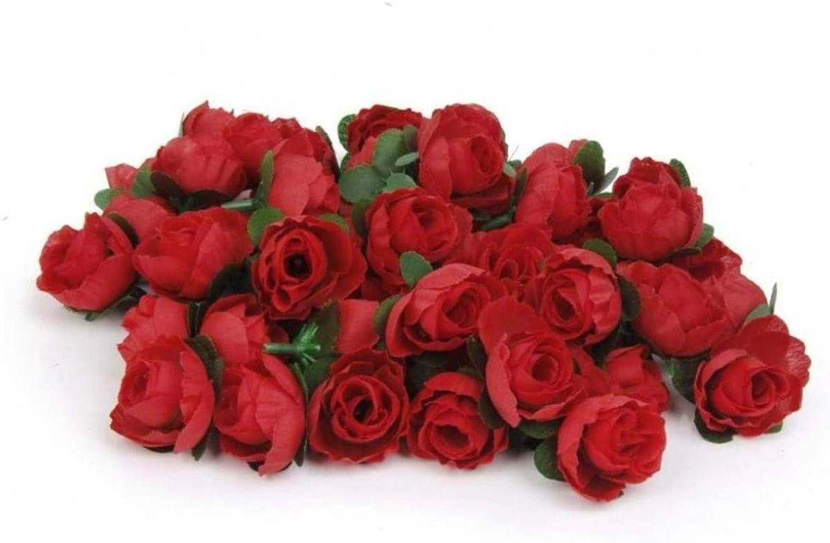 50 stuks Kunstmatige Rozen Knoppen - Realistische Rode Nep Rozen voor Bruiloft Decoratie