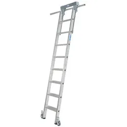 Stufen-Regalleiter, Aluminium, fahrbar, mit Schienenanlage, 8 Stufen