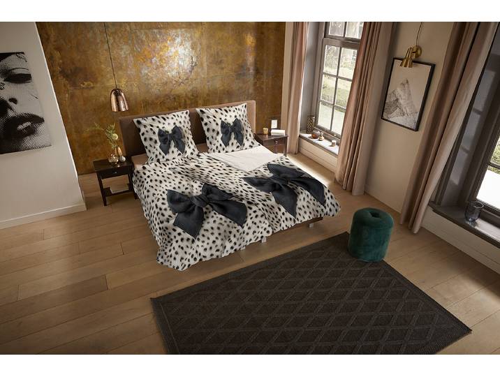 Linge de lit microfibre n° 33342 135 x 200 cm + oreiller 80 x 80 cm Beige/Noir