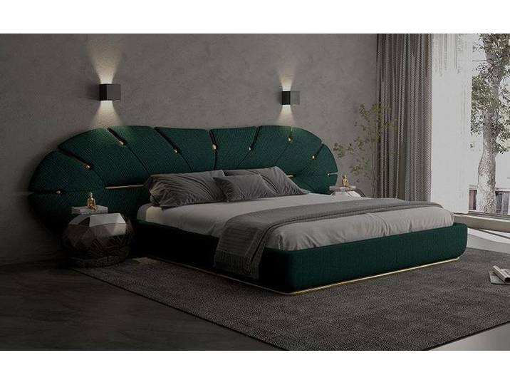 Xlmoebel Polsterbett Luxus Polsterbett in Grün mit goldenen Akzenten und Fächer-Design, Made in Europa