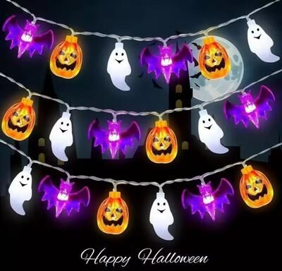 Inspired Living SpookyGlow 3D Pumpkin Bat Ghost Halloween String Lights (Battery Operated Halloween Decoration) warm 1.5m 10led