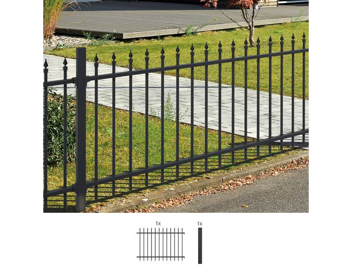 Metallzaun ALBERTS Anbauset Chaussee , schwarz, H:120cm, Aluminium, Zaunelemente, Metallzaun, Höhe: 100 und 120 cm, Breite: 200 cm, zum Einbetonieren