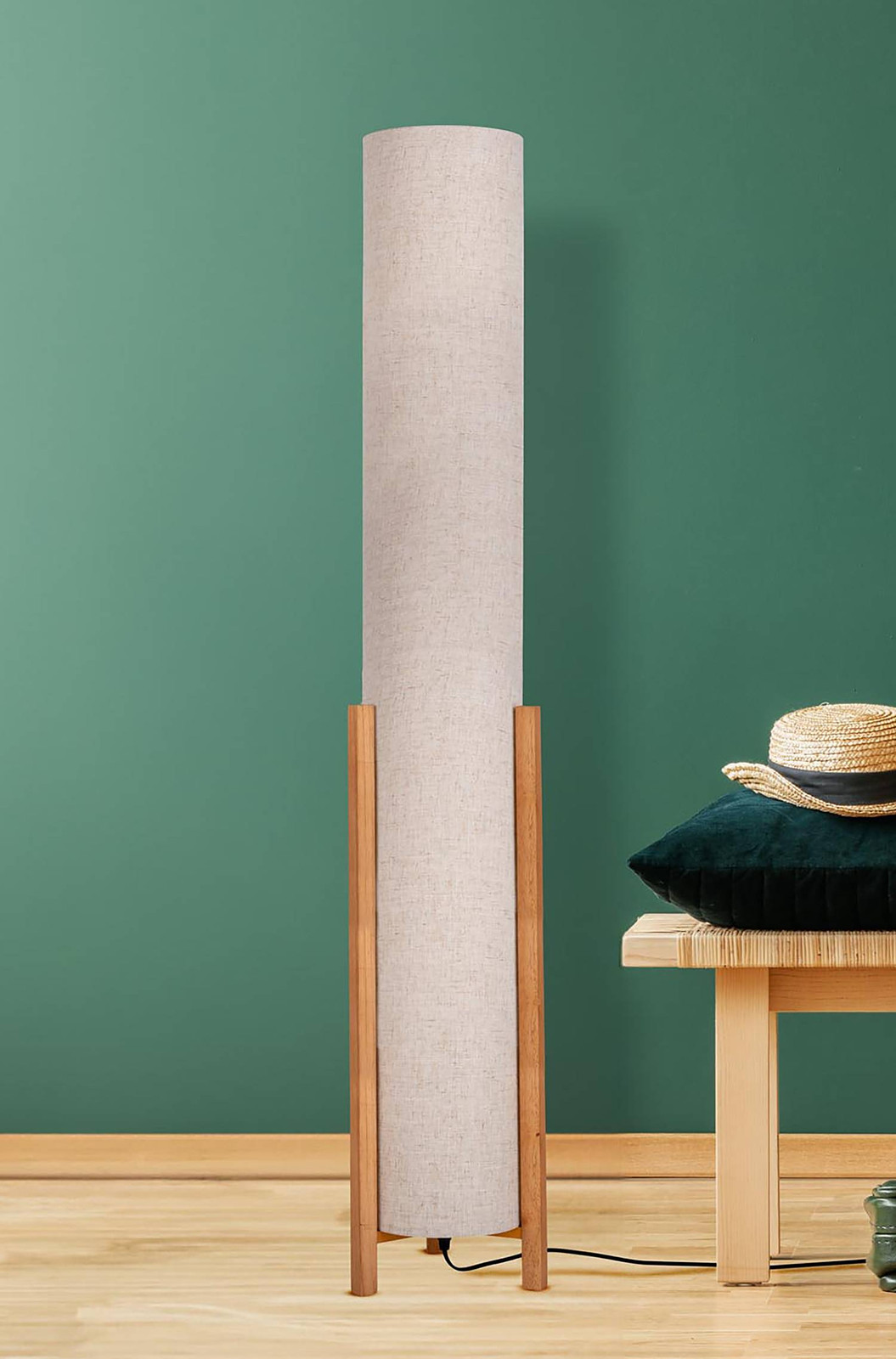 Naeve Leuchten Vloerlamp Scandinavisch design wit beige hout E14 Ø 22 cm