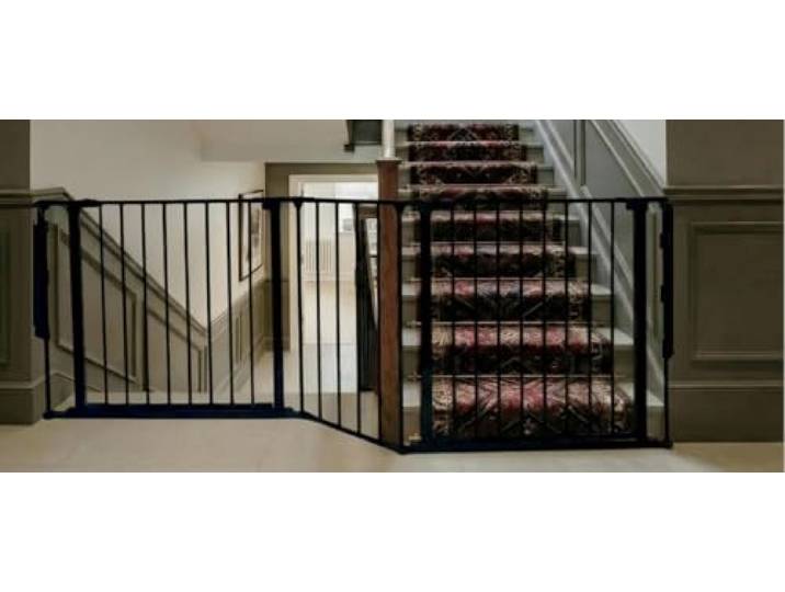 Safetots Zwei-Tür Treppenschutzgitter Set, Schwarz, 200cm Gesamtlänge, Wandmontage