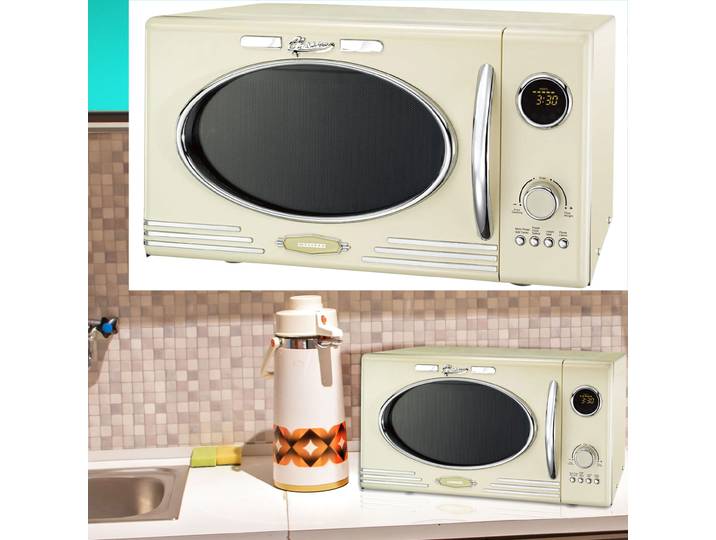Mikrowellenherd mit Grillfunktion, Vintage-Design, beige, 1000 Watt