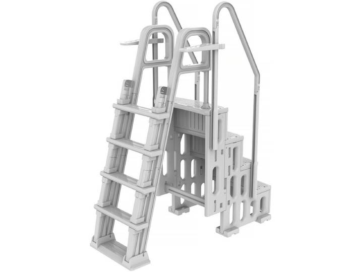 Escalier double piscine Mario avec système de sécurité enfant