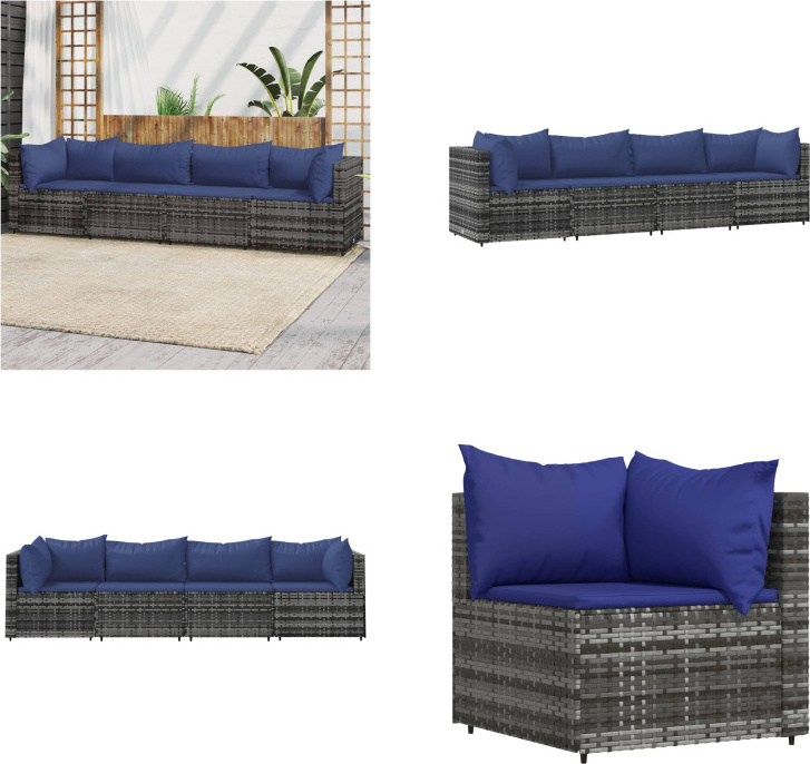 vidaXL 4 tlg. Garten Lounge Set mit Kissen Grau Poly Rattan - Garten Lounge Set - Garten Lounge Sets - Outdoor Lounge Set - Lounge Set Terrasse