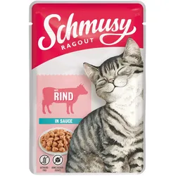 SCHMUSY Ragout Pouch in Sauce 100g Frischebeutel Katzennassfutter Sparpaket 44 x 100 Gramm Rind