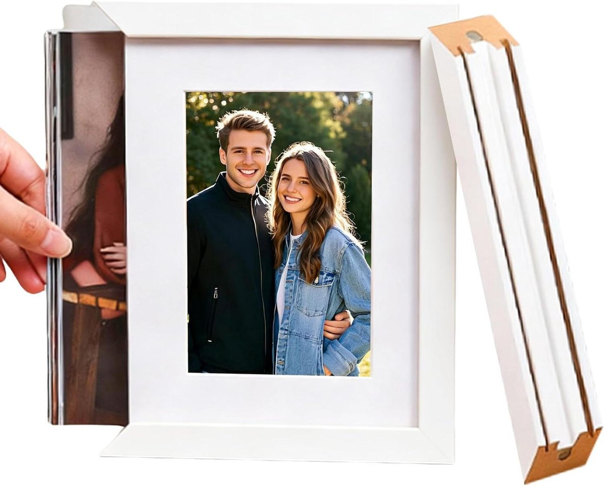 Wit Fotolijst met Opslag en Magnetische Fotohouder Displaydoos - 20 x 15 cm