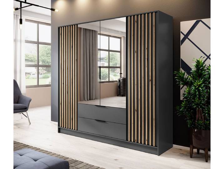 Designer Kleiderschrank Niro 206 cm – Moderne Wandpaneel-Optik mit Stil und Struktur - Eiche - Ja - Luxusbetten24