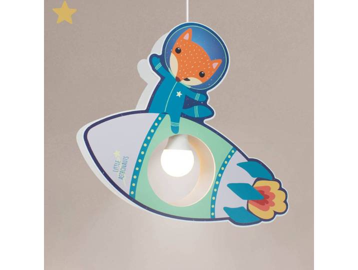 Elobra Hängeleuchte Little Astronauts, dimmbar, blau, für Kinderzimmer, Holz