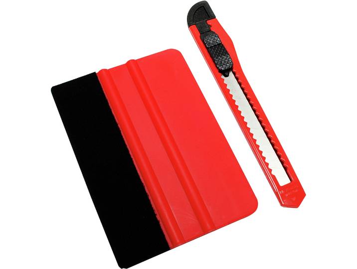 Zubehör-Set GARDINIA Rakel + Cutter Set für Fensterfolie , rot, B:10cm H:7cm L:7cm, Kunststoff, Sichtschutzbefestigungen, Zubehör-Set, Serie Fensterfolien