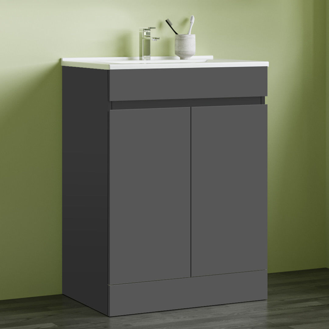 17 Stories Elanora 600mm Single Bathroom Vanity with Drop In Ceramic Basin Grey 600mm W