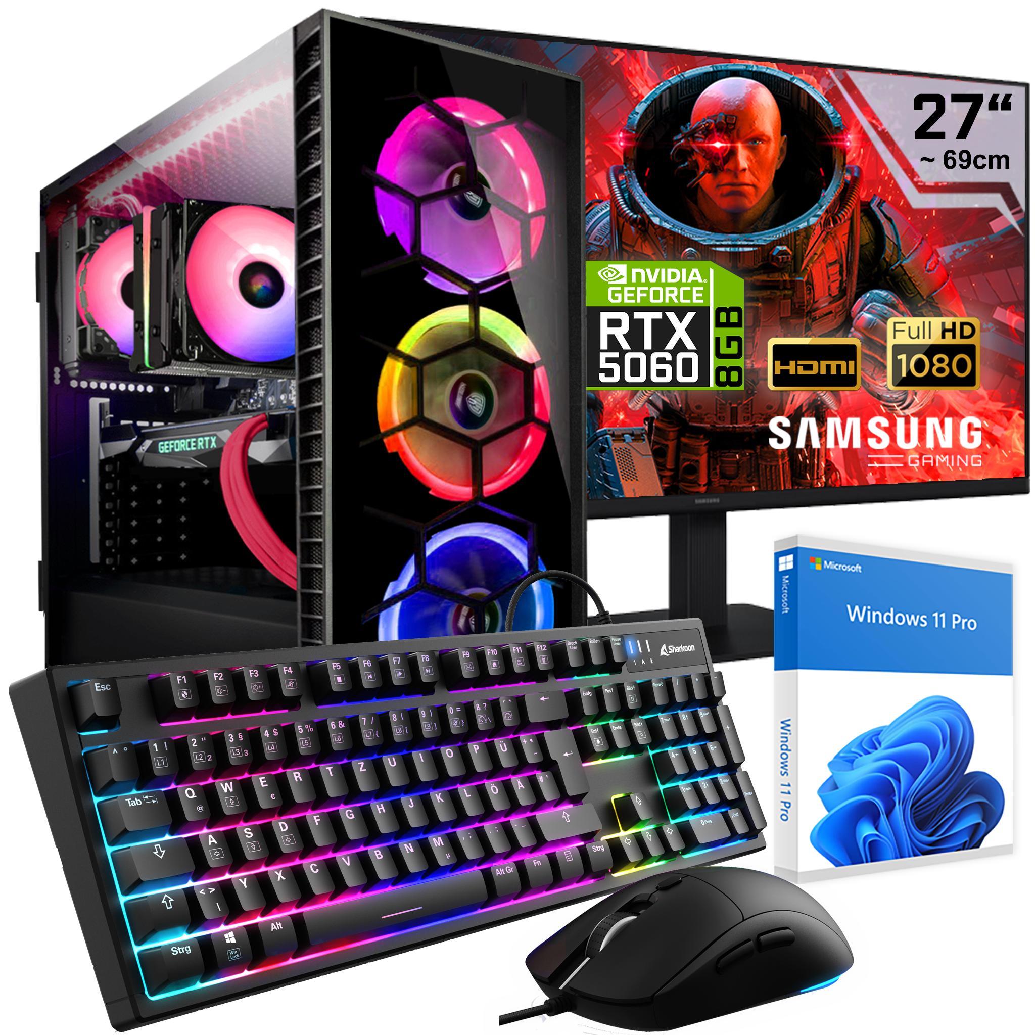 KRAFTPC Gaming PC Komplett Set Intel Core i9 12900KF - GeForce RTX5060 8GB - 1TB M.2 SSD - 32GB DDR4 - Windows 11 - WLAN - 27" TFT - Tastatur/Maus
