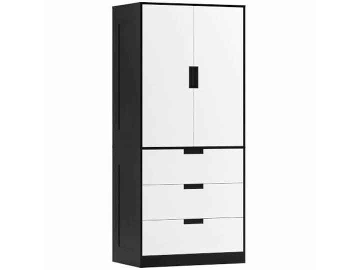 HOMCOM 2-türiger Kleiderschrank mit 3 Schubladen 50x80x180cm Schwarz Kleiderstange, moderner Kleiderschrank, Schlafzimmer, Soft-Close-Scharnier