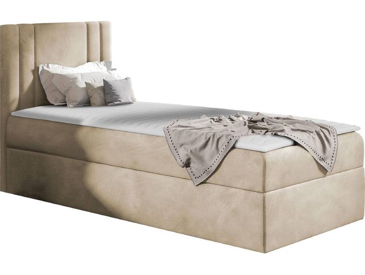 MIRJAN24 Boxspringbett Carmen Mini, Einzelbett mit Bettkasten für die Bettwäsche, mit Topper und Kopfteil (Kameleon 04, Größe: 90x200 cm, Seite: Links)
