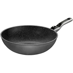 Stoneline Flex Made in Germany Wok 30 cm, mit abnehmbarem Griff, auch für öl- und fettfreies Braten, Wok Pfanne beschichtet mit echten Steinpartikeln, Wok Induktion