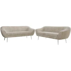 SITZGARNITUR PIRS 3+3 - Beige Cord - Weiße Beine