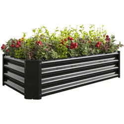 MODFU Hochbeet Metall Schwarz 30x120x60 cm ohne Boden aus verzinktem Stahl Wellblech 0,6 mm mit gefalteter Innenkante wetterfest und pflegeleicht