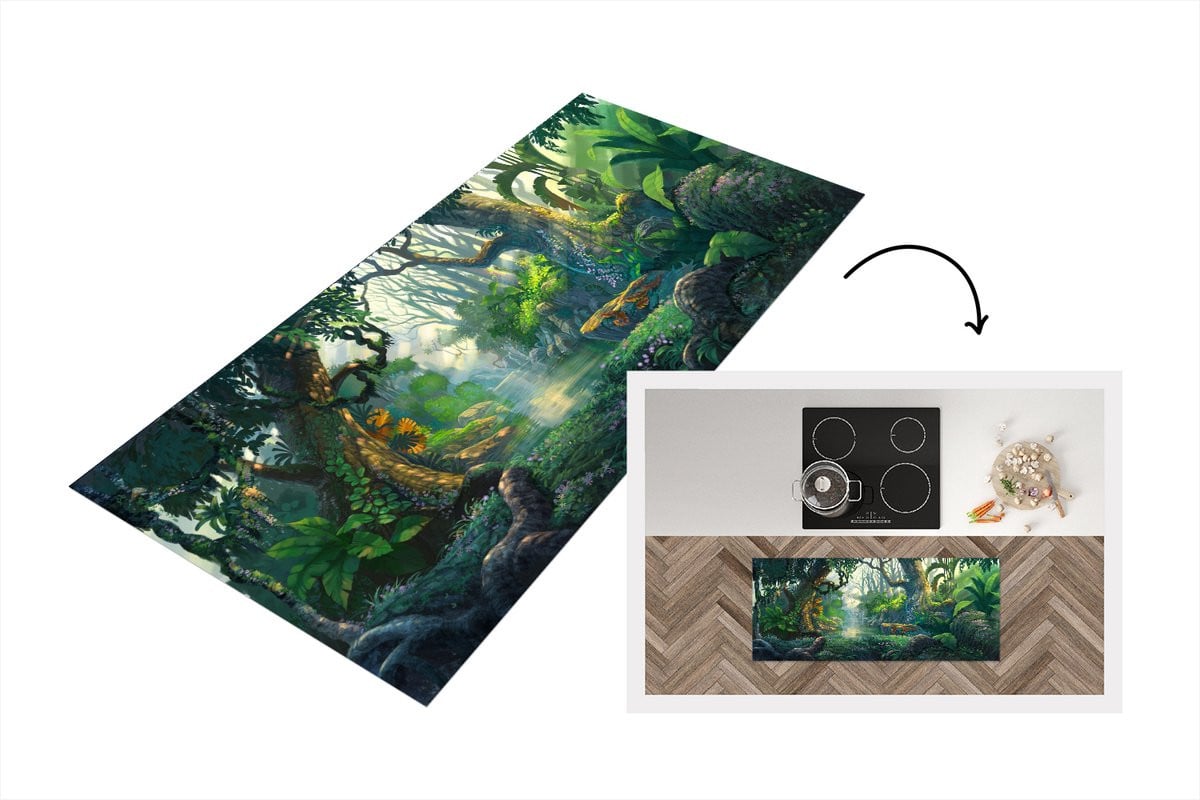 Keukenloper Vinyl met Bos Schilderij Print - 120 x 50 cm