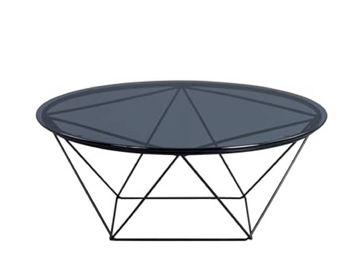möbelando Couchtisch >Nario < Metall schwarz + Sicherheitsglas grau - 70cm Durchmesser, 36cm (H)