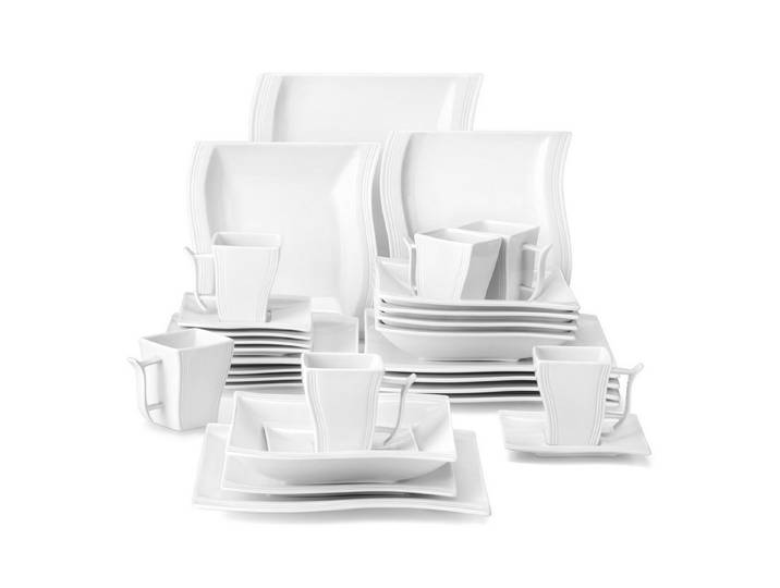 MALACASA Geschirr-Set Tafelservice FLORA für 6/4 Personen Marmor Geschirrset (30-tlg), 6 Personen, Porzellan