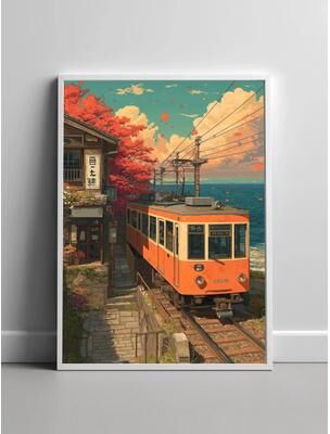 Uplift Essentials Retro Japanese Railway Landscape Canvas Print Tokyo Rainy Night Street Art For Modern Home Decor style 11 19.7 X 27.6 In