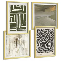 BILDER SET 4er Set - 50x50 cm & 40x60 cm Goldrahmen - Formmuster in Grün