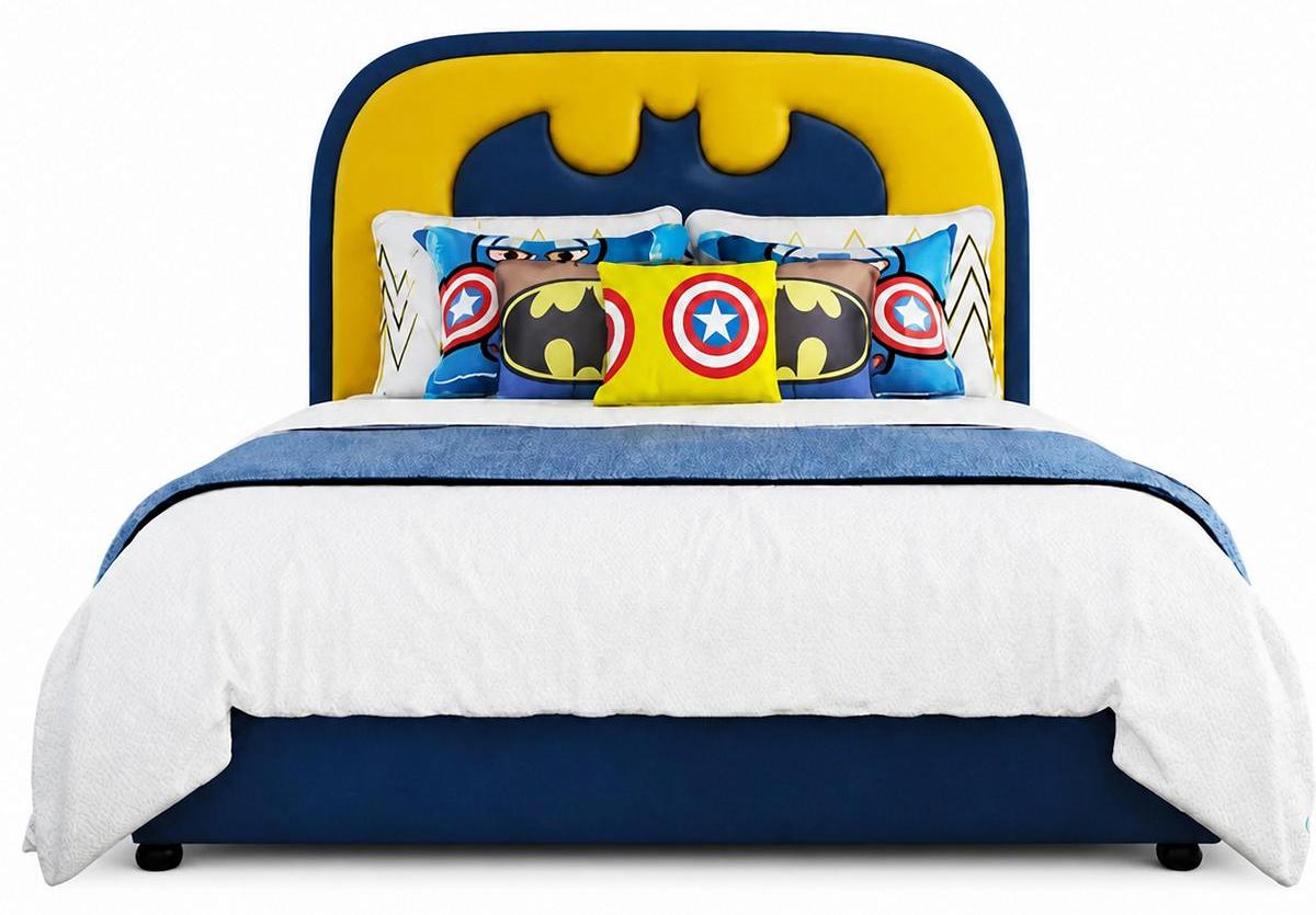 Blau-gelbes Kinderbett Batman Leder für Jungen schöne Kindermöbel