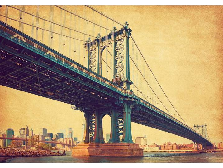 Fototapete PAPERMOON BROOKLYN BRIDGE-RETRO NEW YORK MANHATTAN BRÜCKE VINTAGE , bunt, B:2,5m L:1,86m, Vlies, Tapeten, Fototapete