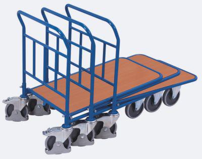 C+C Wagen, Stahl/MDF-Platte, Enzianblau/Buche-Dekor, L 1030 x B 700 mm, mit Längsstreben, TPE-Rollen mit Feststellbremse, bis 500 kg
