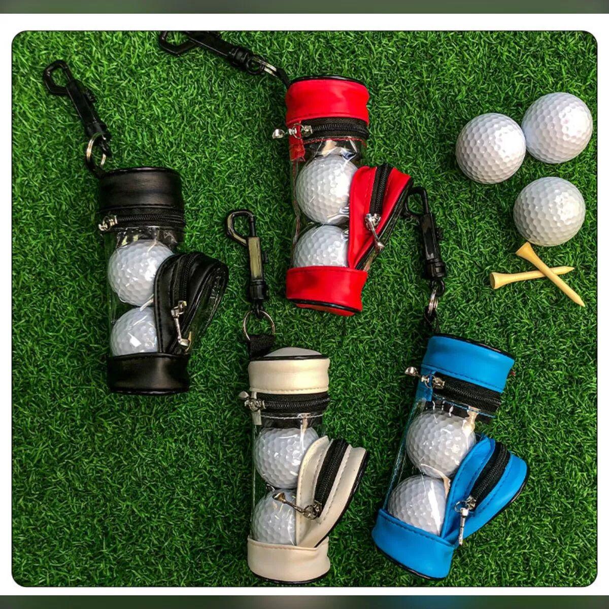 INF Tragbare Golfballtasche aus PU-Leder mit Tee-Halter – Fasst 3 Bälle Schwarz