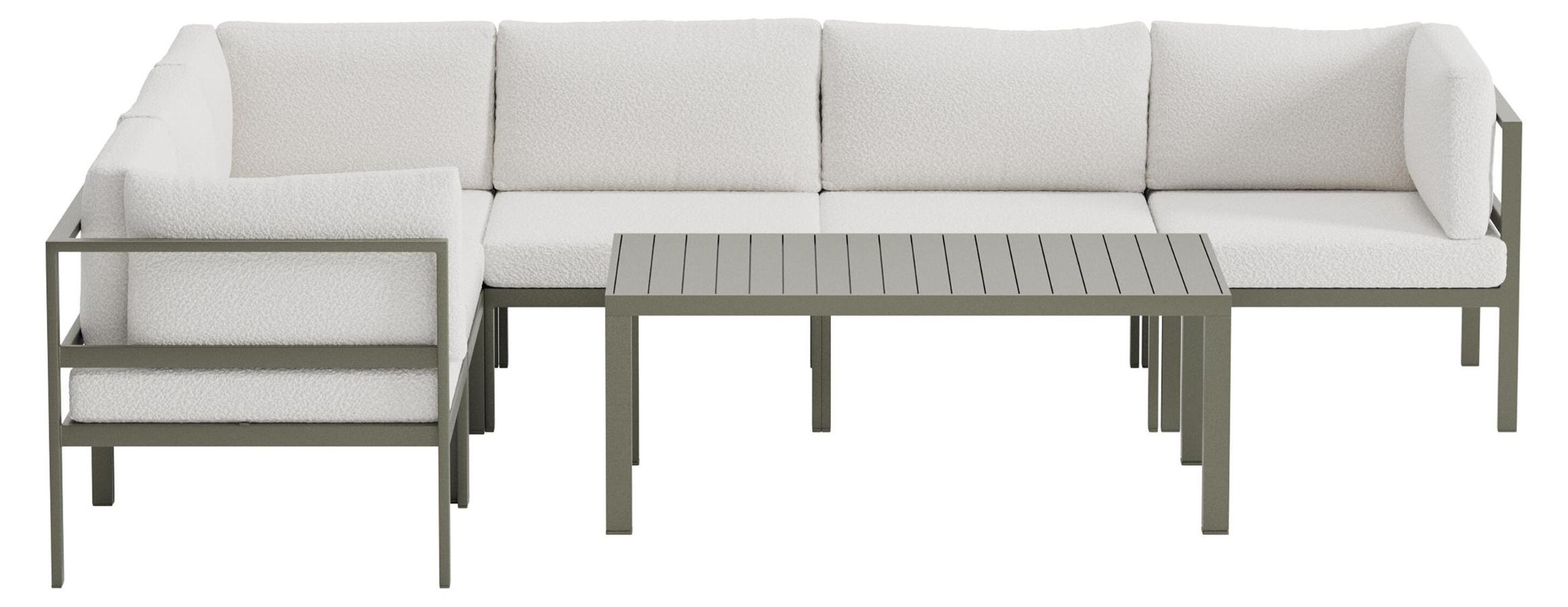 Copacabana Garten Lounge Ecksofa 3+3-Sitzer und Couchtisch braun.