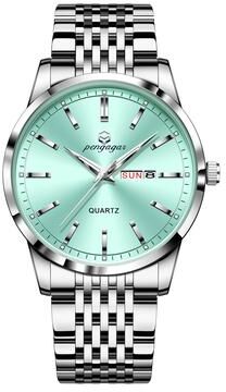 Youfap Market Stainless Steel Men Watch Luxury Waterproof Luminous, Date Week Casual Quartz Men Watches silver Green